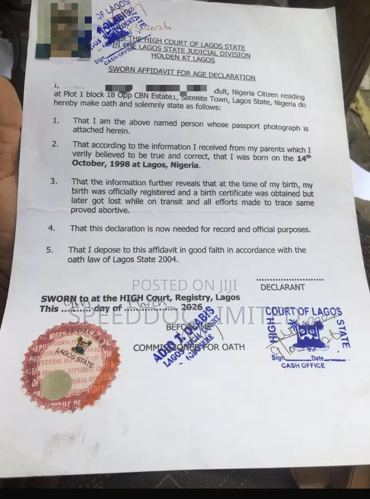 Sworn Affidavit for Age Declaration