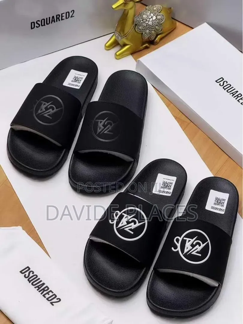 Quality Original Squared Unisex Leather Slide Black