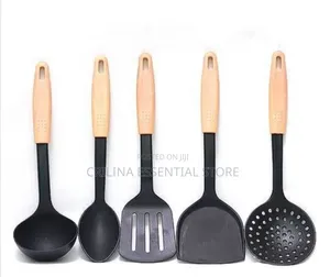 5pcs Wood Colour Handle Nonstick Spoon Set