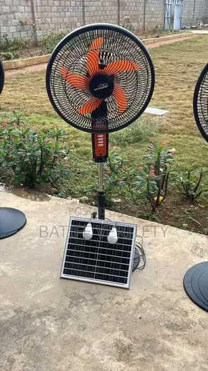 16”Myhome Solar Rechargeable Standing Fan With Two Bulbs