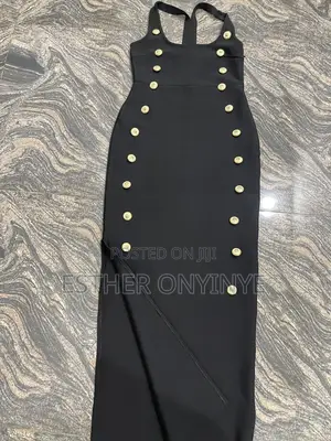 Black Bodycon Bandage Dress. With Gold Buttons Design
