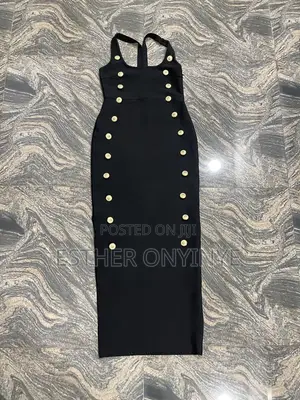 Black Bodycon Bandage Dress. With Gold Buttons Design