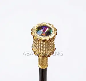 Gold Studded Head With Diamond Crystal Walking Stick