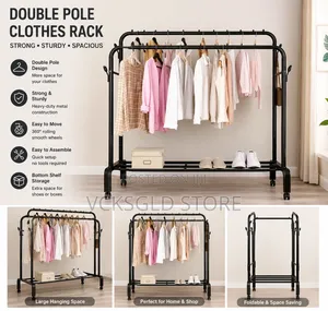 Double Rod Clothes Rack With Wheels
