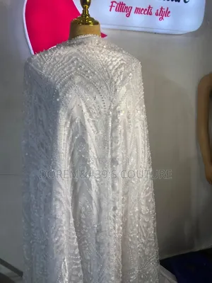 High Quality White Beaded Lace Fabric
