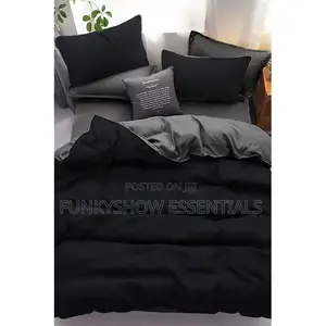 Luxury Plain Ash and Black Duvet, Bedsheet Set 6x6 With 4 Pillowcase