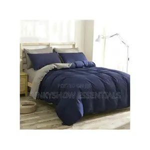 Luxury Plain Blue and Cream Duvet, Bedsheet Set 6x6 With 4 Pillowcase