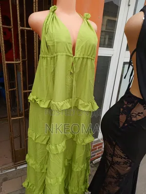 Lemon Green Ladies Gown With Ruffles