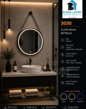 Black Framed Belt Led Mirror 3 Colour Light