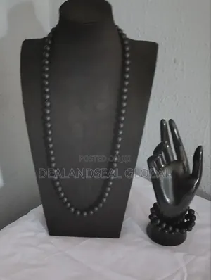 Classic Matte Black Beaded Necklace and Bracelet Set
