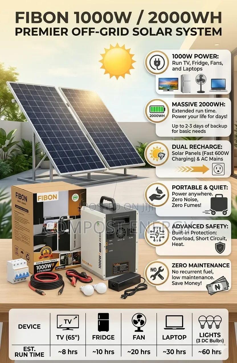 1000w Solar Generator /2000wh With 2 Panels