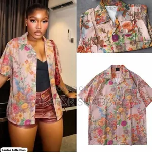 Unisex Vintage Floral Short Sleeves Shirt - Pink Floral Print