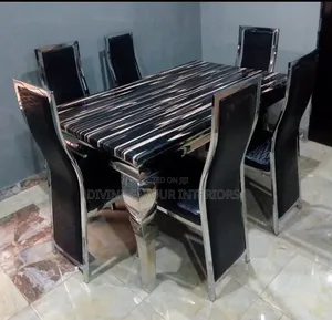Marble Top Dining Table With 6 Chairs - Black