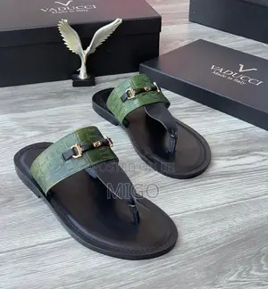 Original Vaducci Made in Italy Leather Sandals - Green Black
