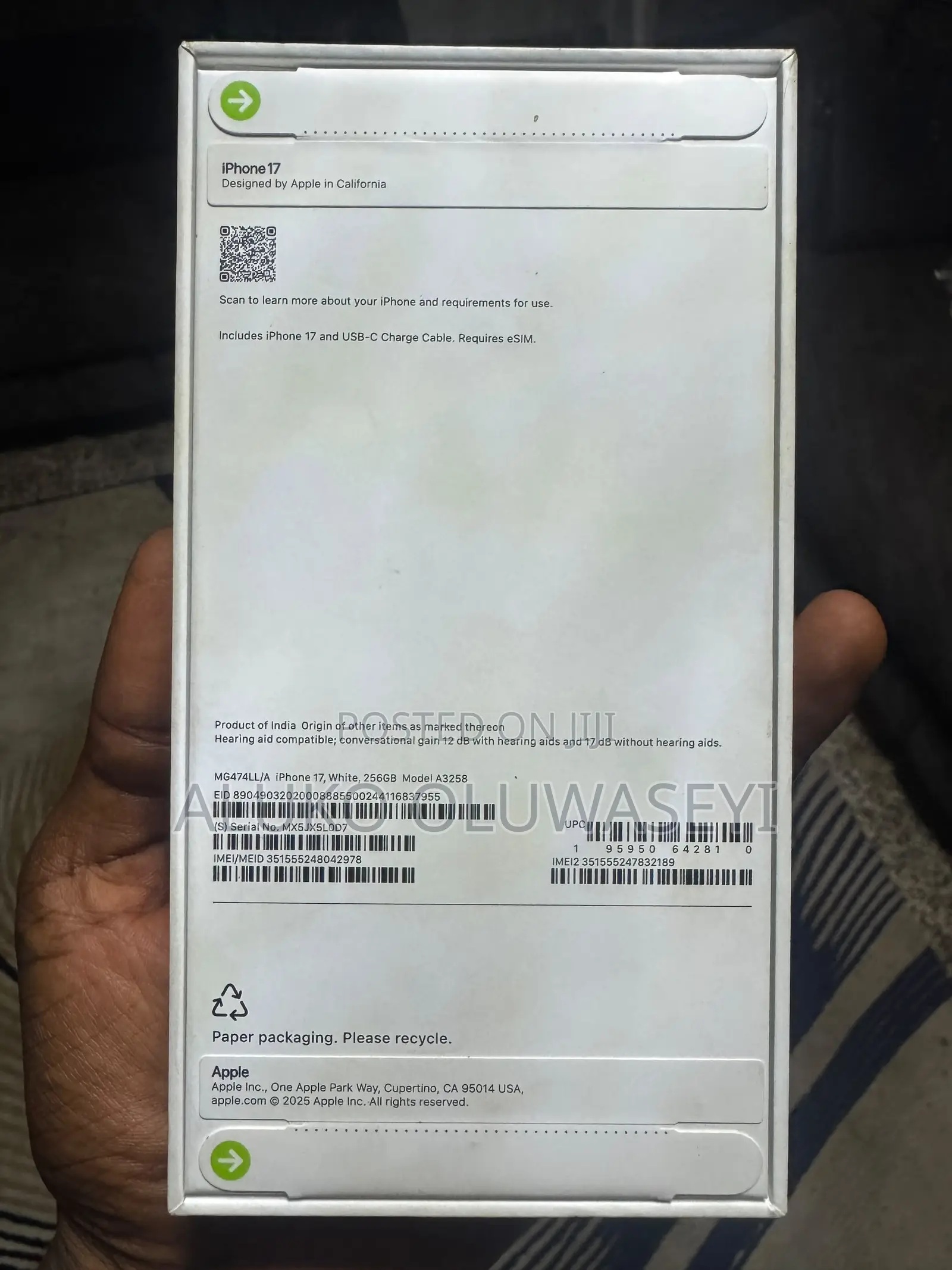 New Apple iPhone 17 256 GB White