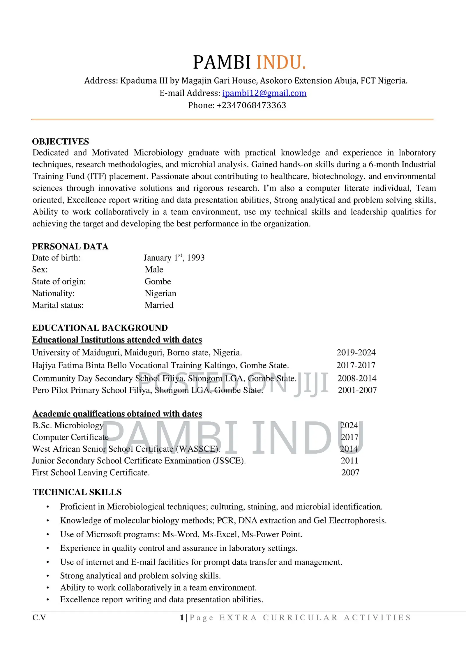 Housekeeping Cleaning CV