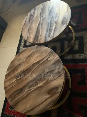 Luxury Round Marble Nesting Coffee Table Set With Gold Frame