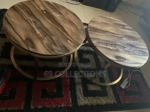 Luxury Round Marble Nesting Coffee Table Set With Gold Frame