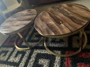 Luxury Round Marble Nesting Coffee Table Set With Gold Frame