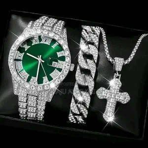3 Piece Iced Out Jewelry Set Watch