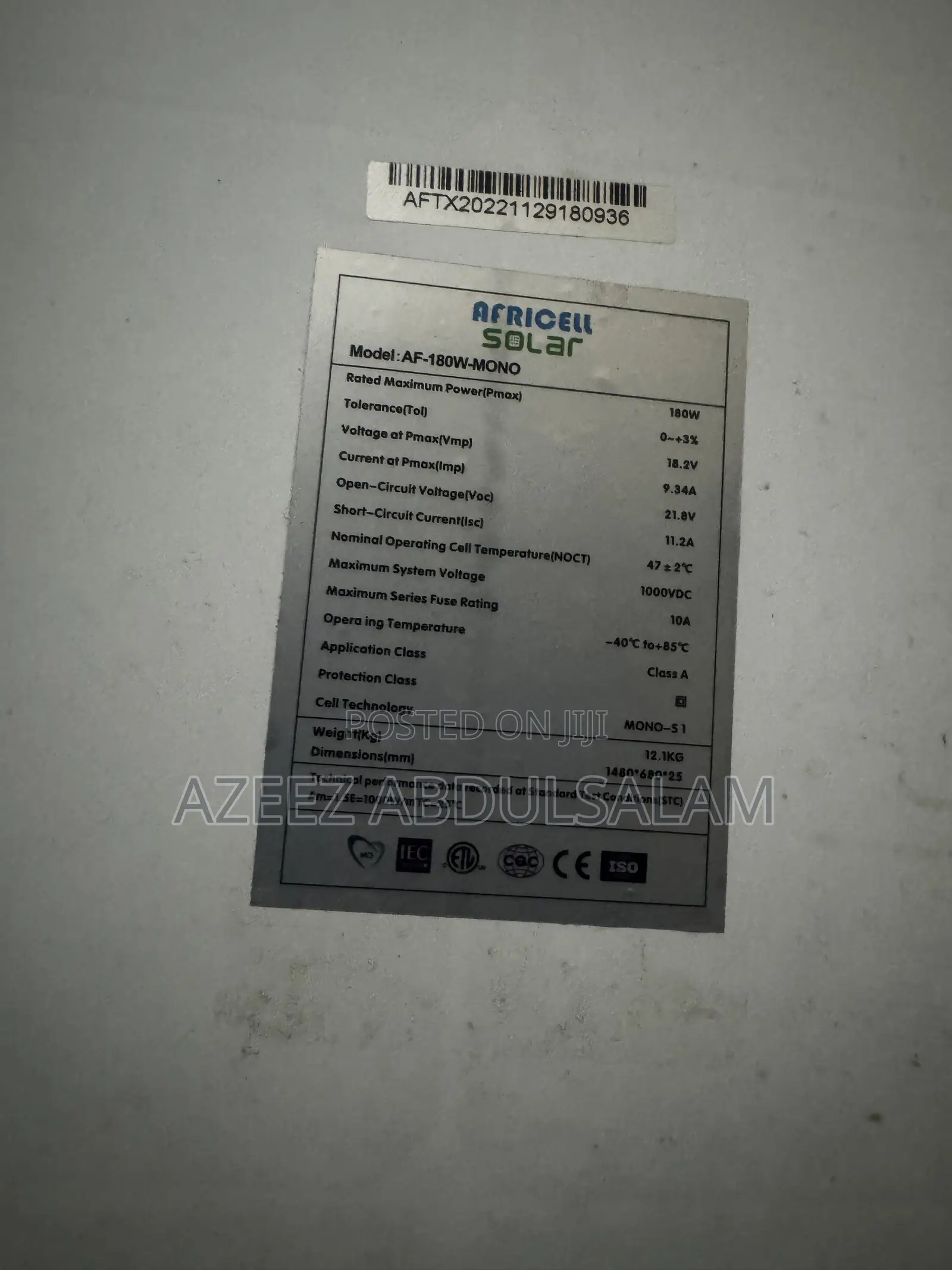 180w Africell Solar Panel, Original Solar Panel X 4