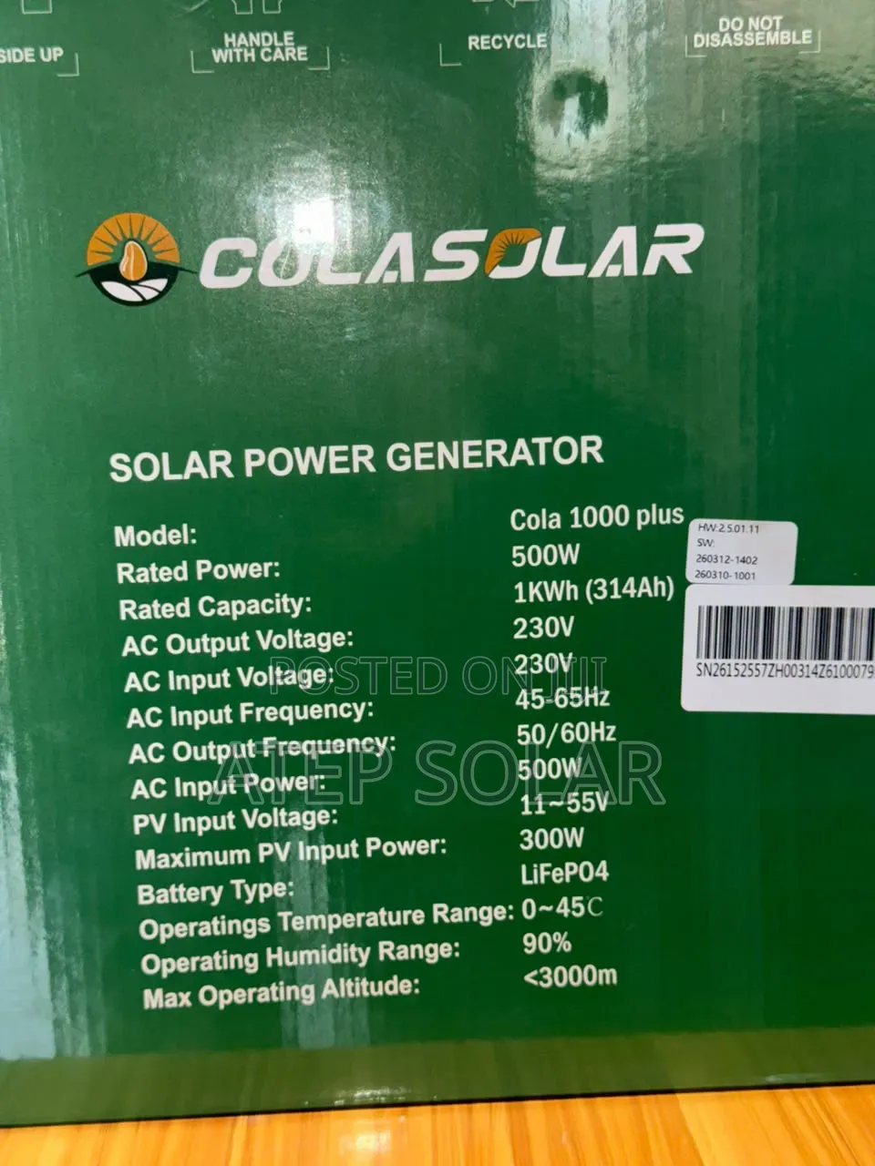 Colasolar 1000 Plus - 1kwh / 500w Solar Generator