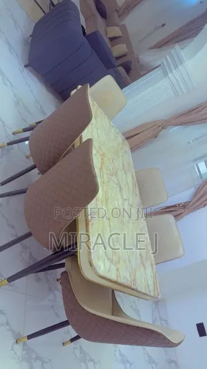 Luxury 6_seater Marble Dining Table Set With Upholstered Chairs