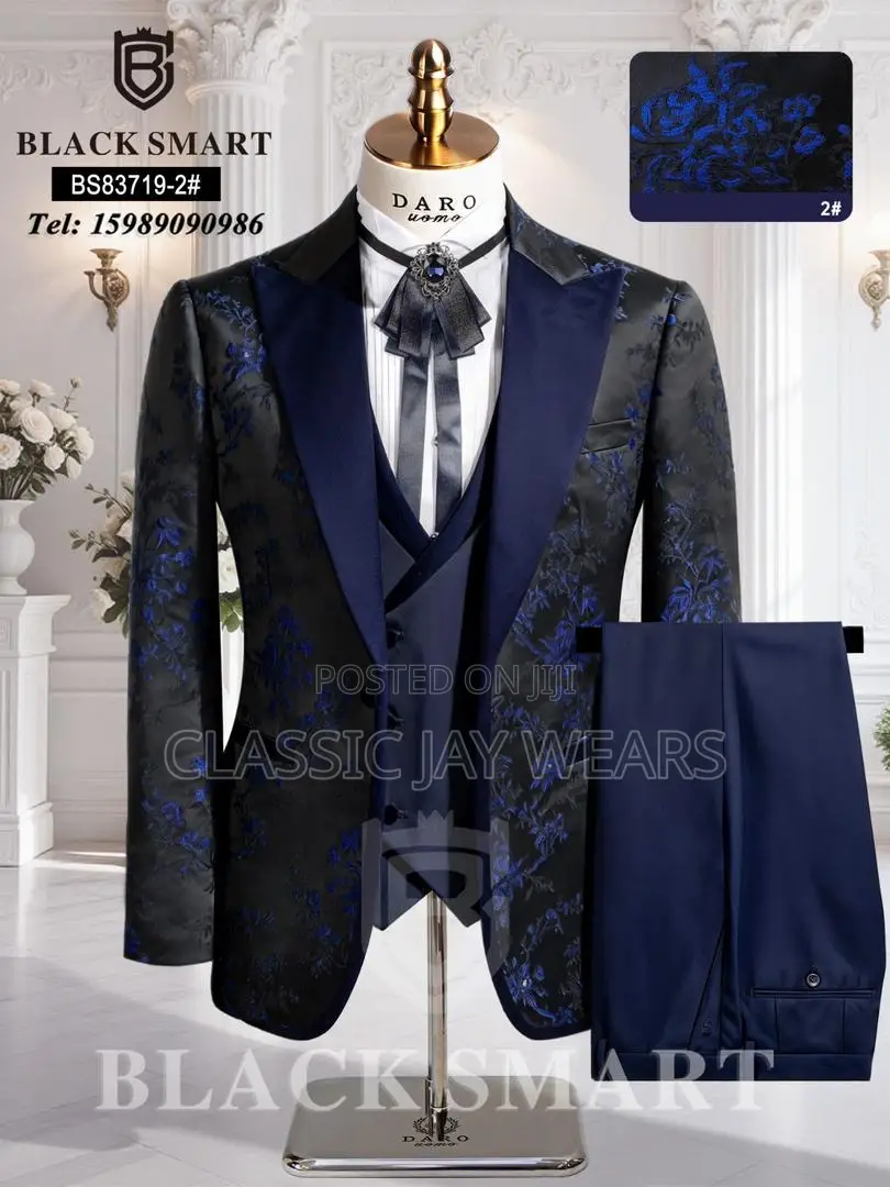 Flower Pattern Navy Blue Suit
