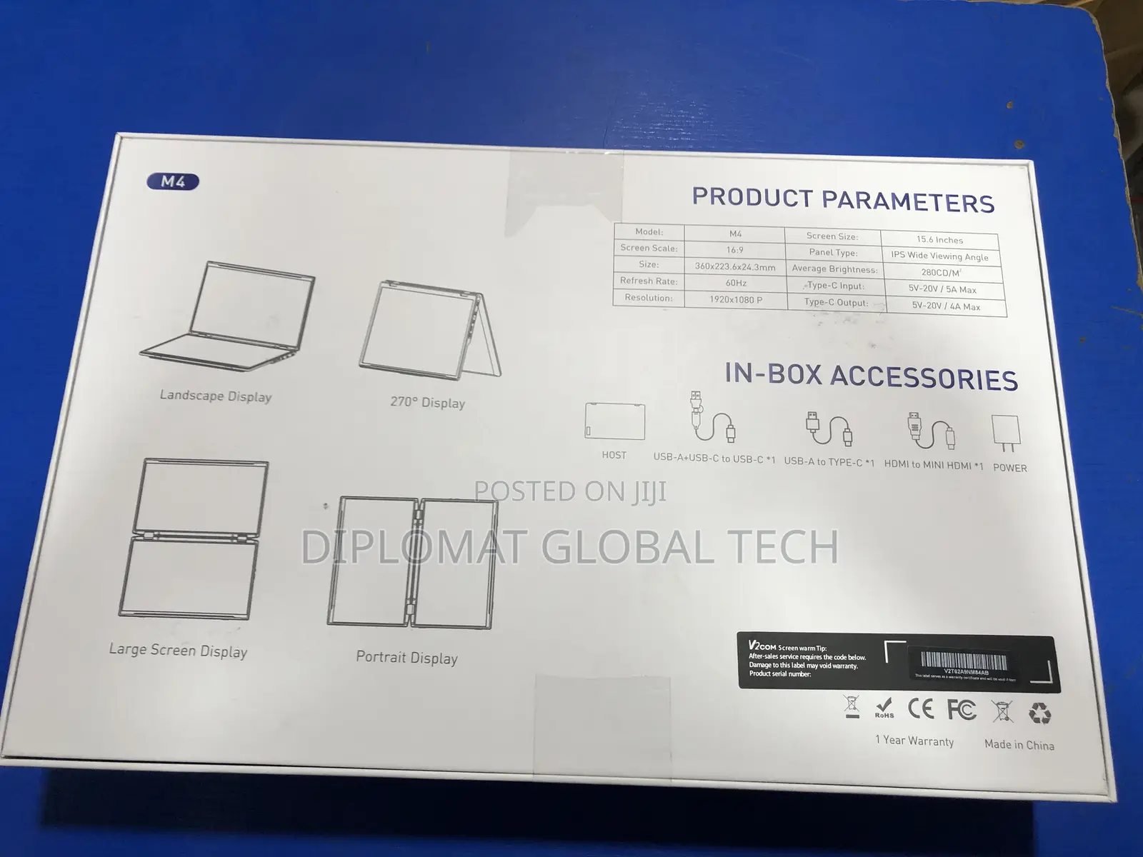 Screen-V2com-M4-Triple Foldable FHD Laptop Screen Extender 15.6” 60hz