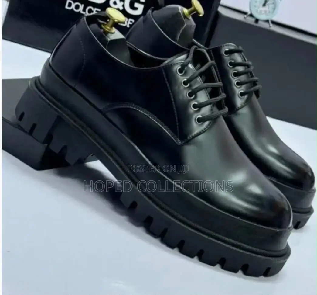 Black Leather Platform Derb