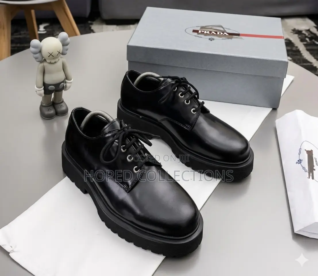 Black Leather Platform Derb