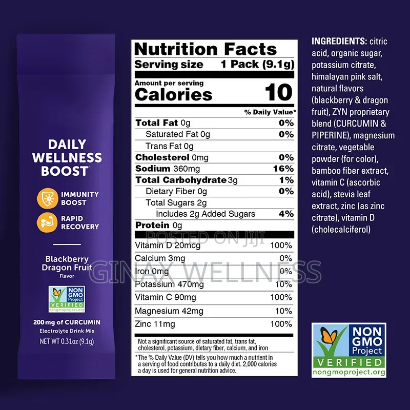 Hydration, Turmeric and Electrolyte Drink Mix With Vitamins C, D, Zinc