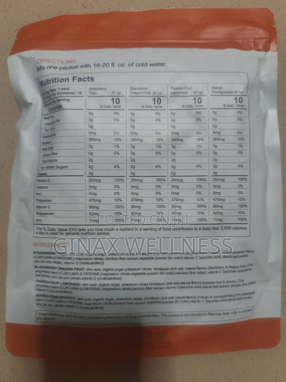 Hydration, Turmeric and Electrolyte Drink Mix With Vitamins C, D, Zinc
