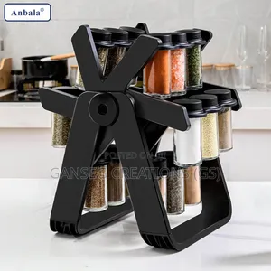 360° Rotating Countertop Spice Rack Organizer Set With Clear Jars