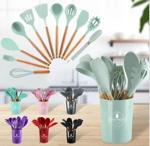 Premium 12piece Silicone Cooking Spoon Set With Big Storage Cup Holder