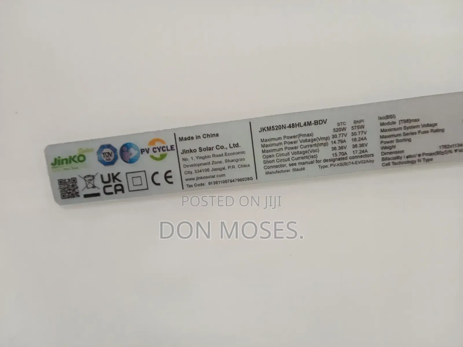 520w Jinko Solar Panel Single Face