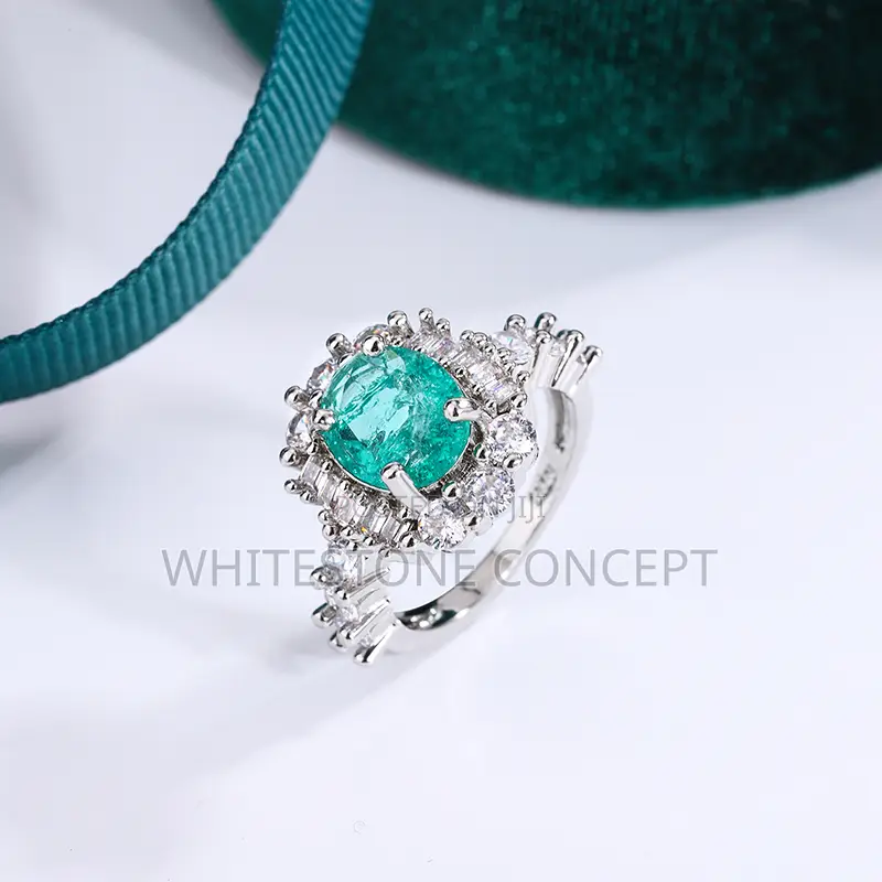 Exquisite Paraiba Green Diamon Silver 925 Plated Engagement/Wedding Ri