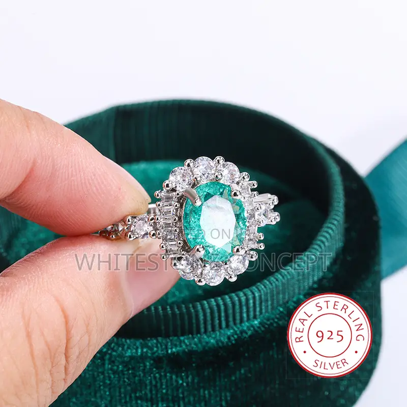 Exquisite Paraiba Green Diamon Silver 925 Plated Engagement/Wedding Ri