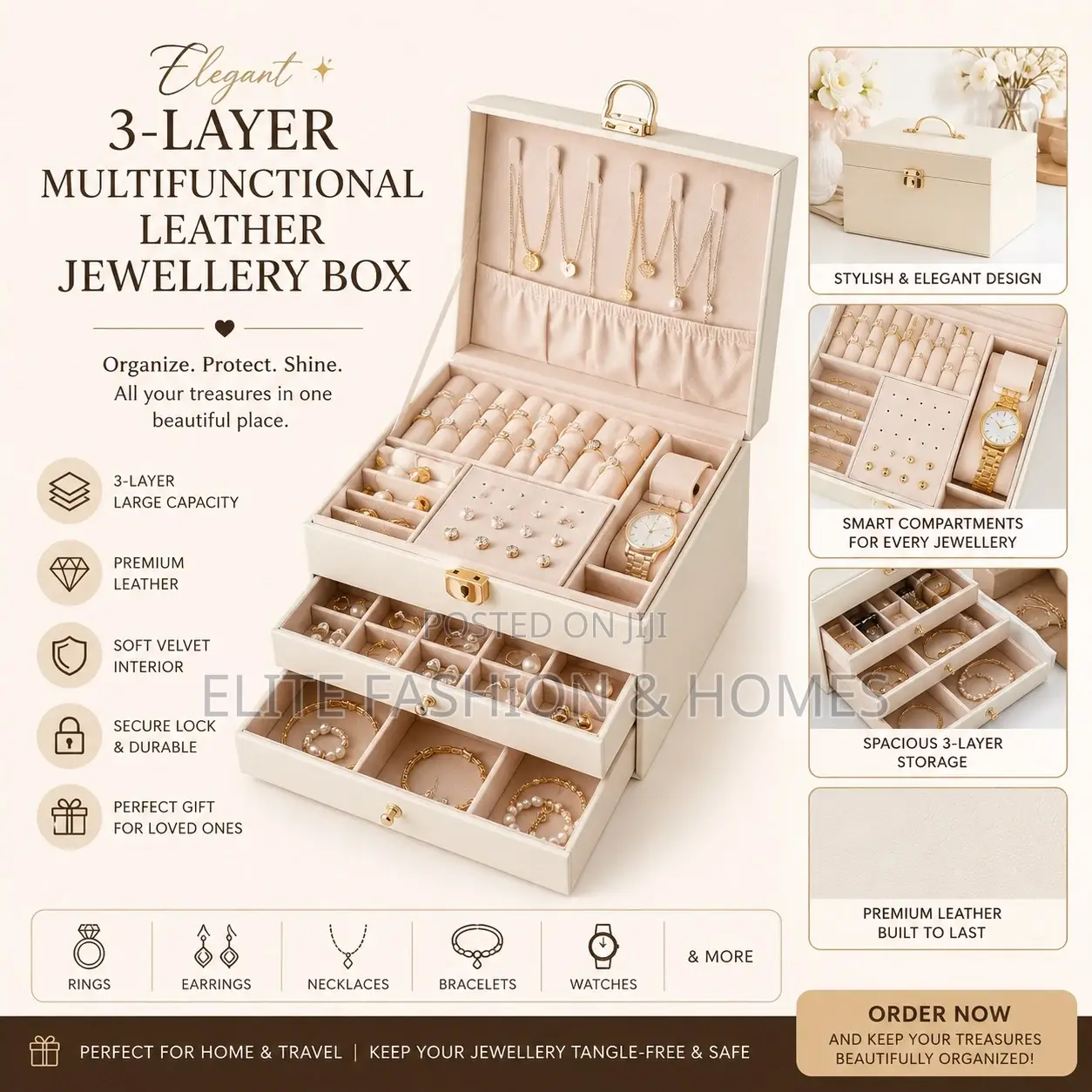 3layer Multifunctional Leather Jewellery Box
