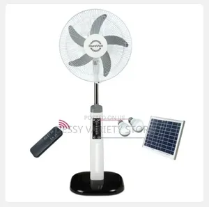 Duravolt 16 Inches 3in1 Rechargeable Fan +Solar Panel+Led Bulbs