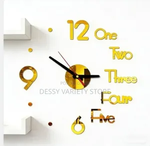 3d Mirror Number Wall Clock Stickers-Gold