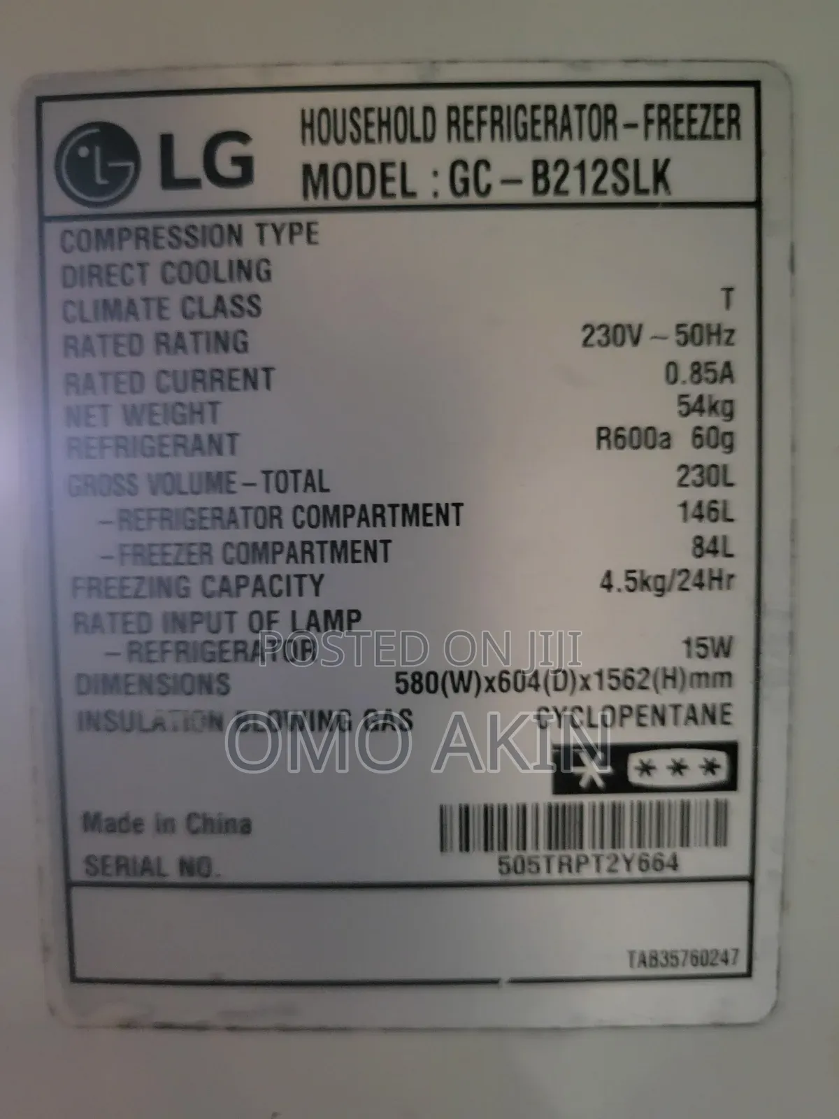 Lg 230l Fridge