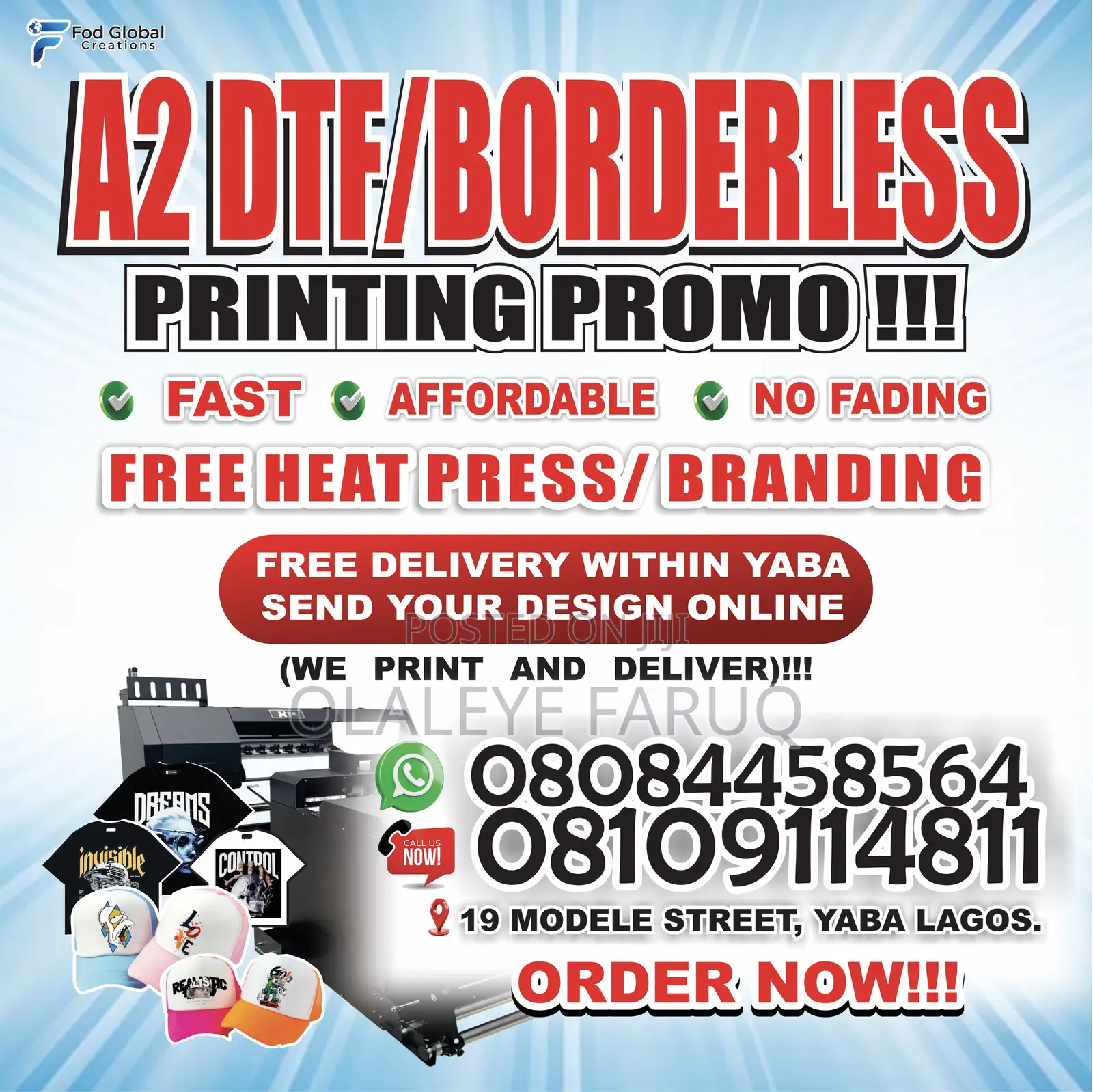 DTF/ Borderless Prints. Cloth Cust