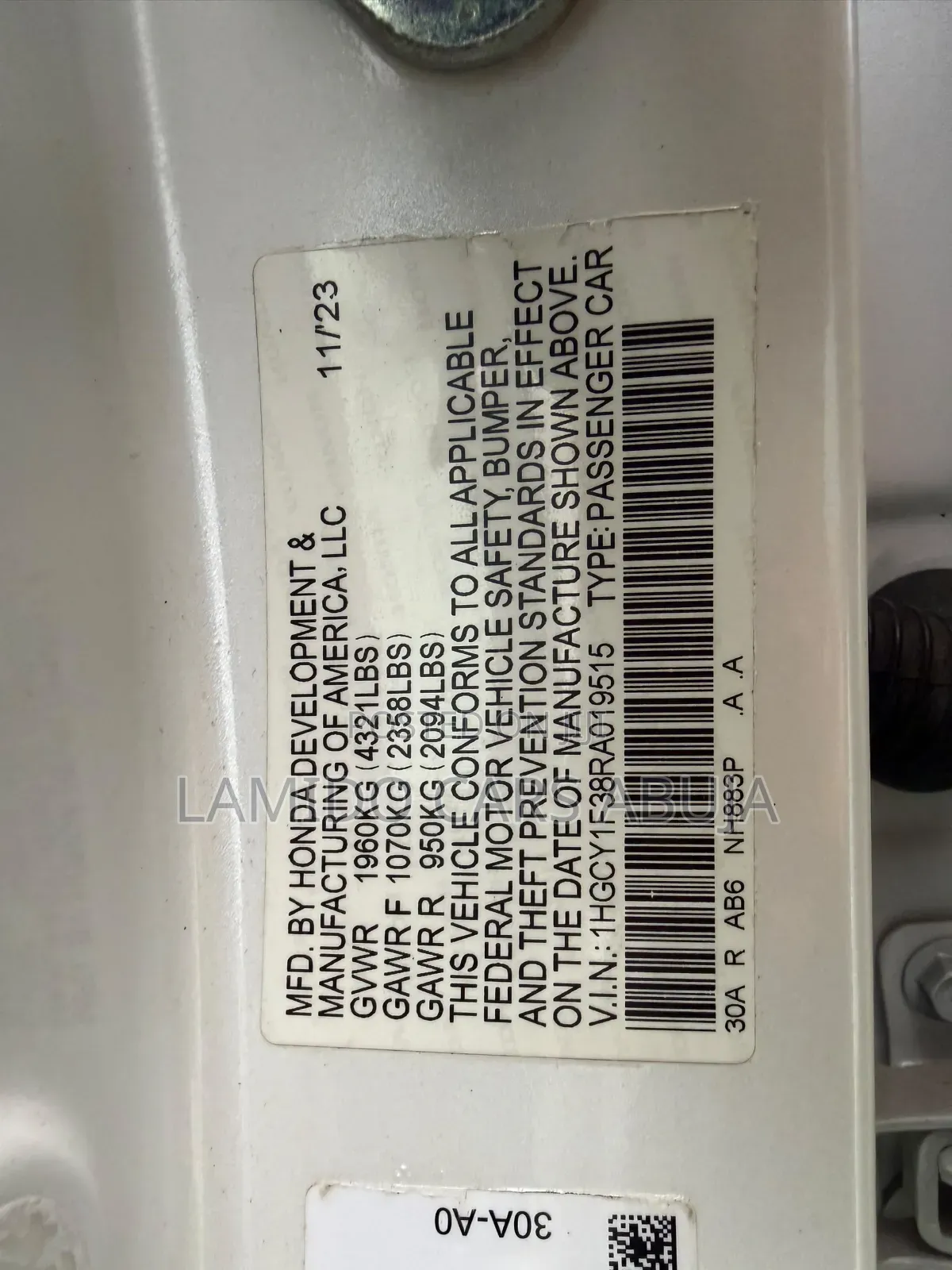 Honda Accord LX CVT 2024 White