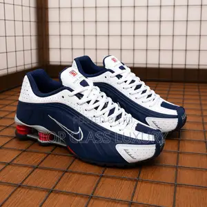 Original *Nike Shox R4 Sneakers in the "Midnight Navy" and White