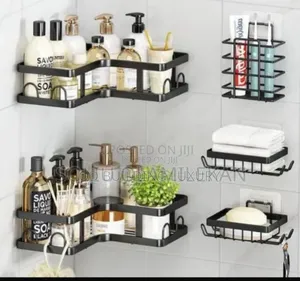 5-Piece Black Stainless Steel Corner Shower Caddy Organizer