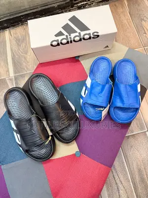 Original Adidas Light Blaze Black / Blue Adjustable Strap Slides
