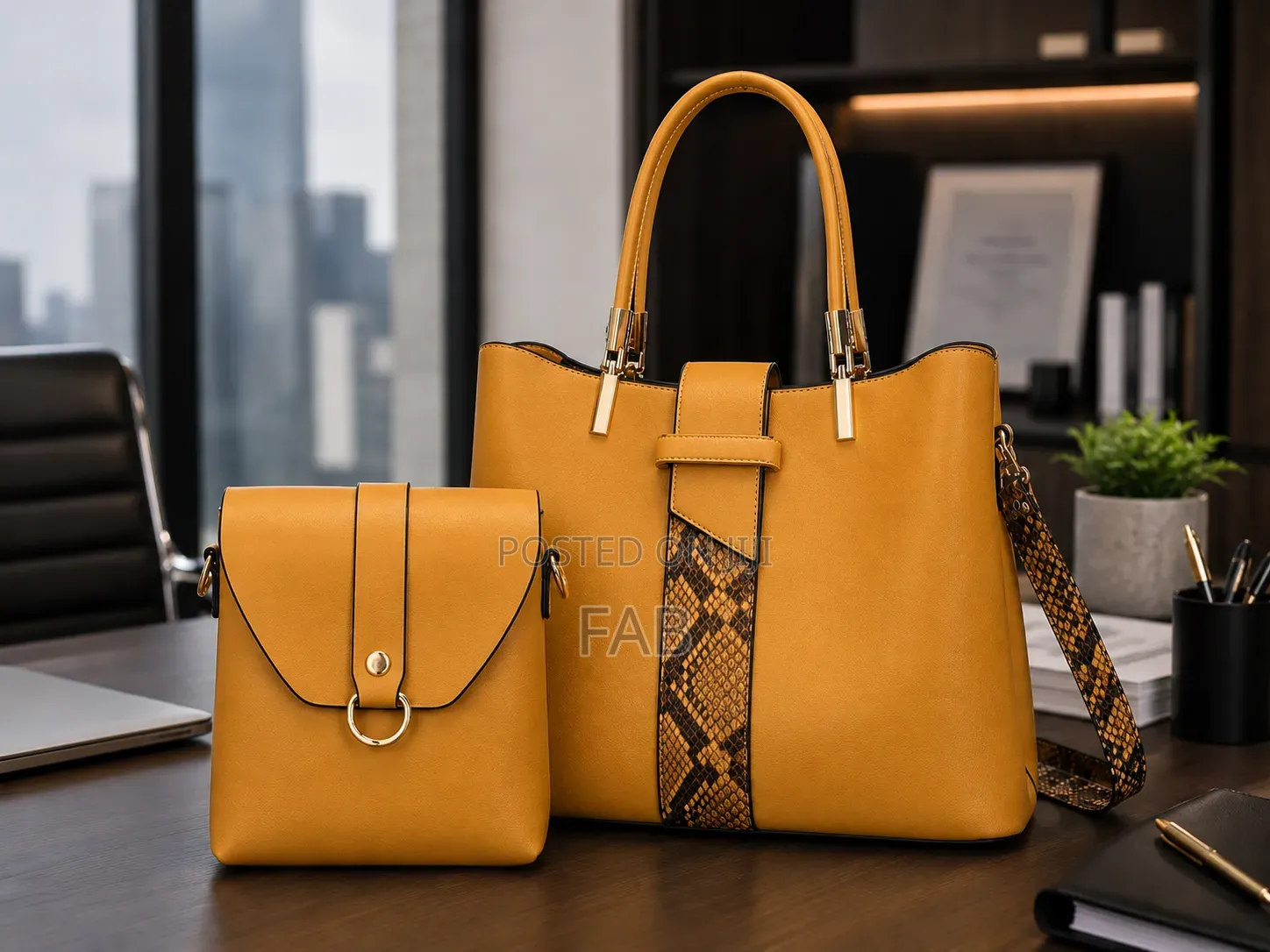2 Piece Leather Bag- Mustard