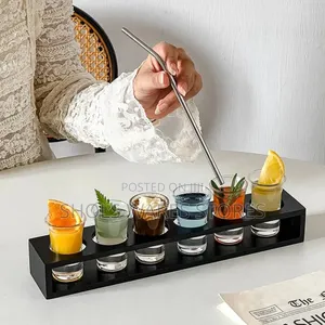 6-Hole Shot Glass Serving Tray + Glasses Se