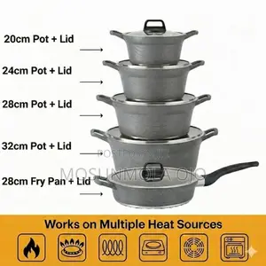 Brocook 10 PCS Die-Cast Non-Stick Granite Cookware Set 20-32cm